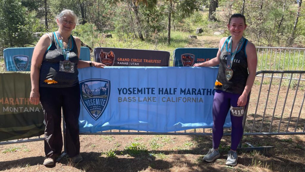 mom and I at end of yosemite half marathon